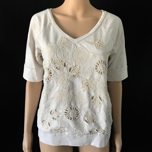 Anthropologie Saturday Sunday Cream White Embroidered Posies Pullover S - Picture 2 of 7